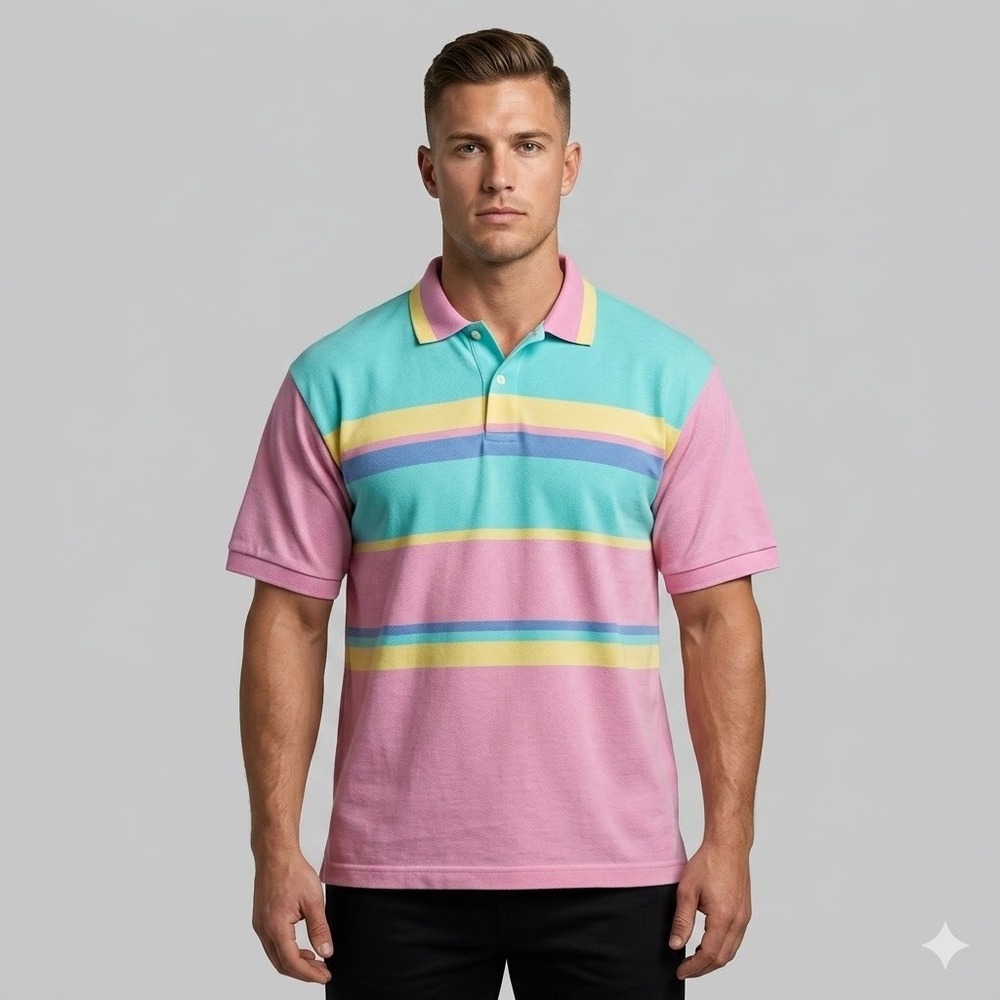 Boulevard Cotton Club Vintage 90s Pastel Striped Polo‎ Shirt Size 2XL Multi